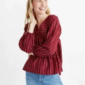 Madewell peasant blouse dark red metallic striped small top